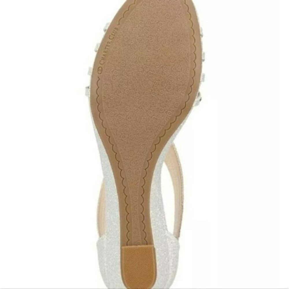 Charter Club Ginifur Wedge Sandals Silver -9 - Picture 5 of 8